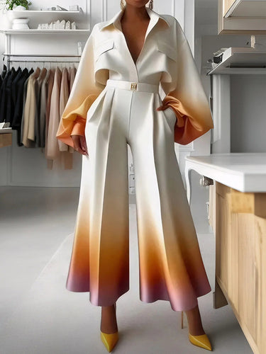 Hohe taillierte lose Gradient Falten-Split-Gelenkhosenhose