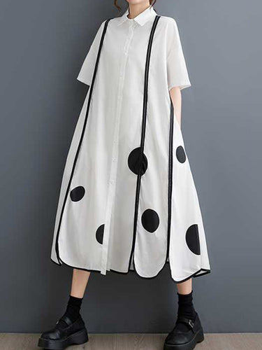 الأكمام نصف الأكمام A-line butgine pockets polka-dot split-pront split-joint apel midi dresses dress dress