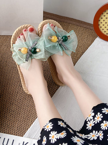 Gauze Bowknot Gauze Open Toe Split-Joint Slippers