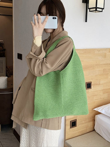 ソリッドカラーバッグ織りハンドバッグ