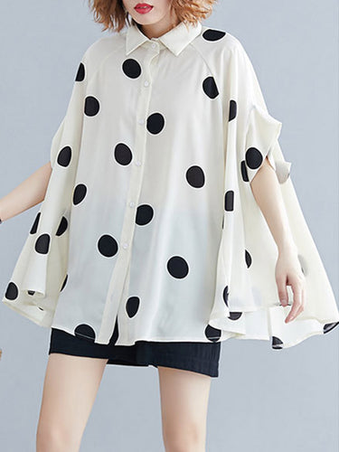 Mangas de batwing Medias Mangas Botonas de lunares de lunares blusas y camisas