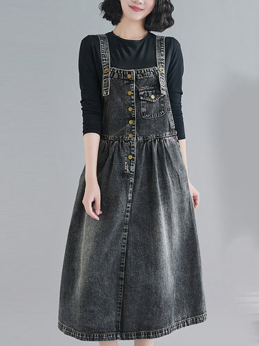 Original Sleeveless With Pocket Denim Dress