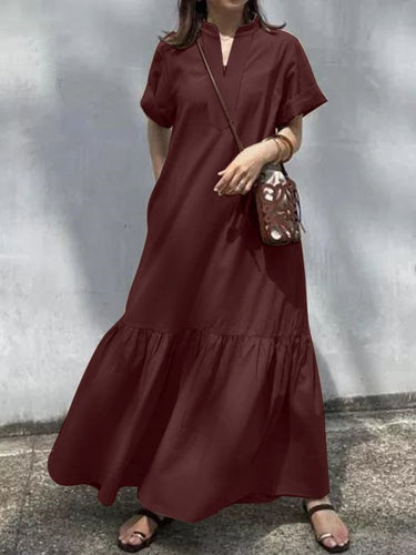 A-Line Sould Solid Solid Slows-Coint-Coint V-Neck Maxi Dresses