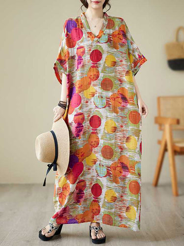 Mangas de Batwing Medias Mangas Contraste Color Polka Polka Vestidos maxi