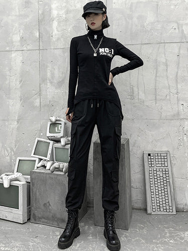 Stilvoller Kordelstring -Punk -Imperium Black Casual Overalls Hosen