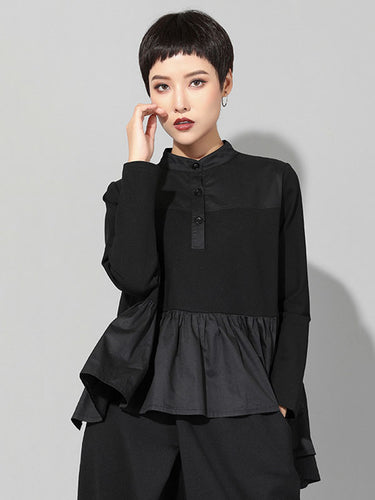オリジナルの創造ロングスリーブルーズファルバラスプリットジョイントスタンドカラーTシャツトップス
