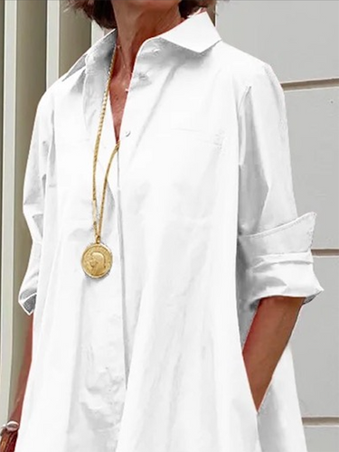 Maniche lunghe sciolte di colore a scarpone con rivestimento midi abiti da camicia da camicia