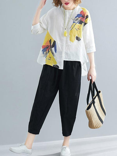Chemise imprimée + pantalon de jambe large solide
