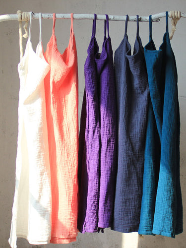 Couleur continue vintage Spaghetti-neck mini-robe sans manches