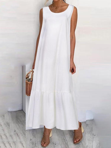 ゆるいプラスサイズシースルーシーリングスルーカラースプリットジョイントラウンドネックマキシドレス