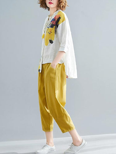 Chemise imprimée + pantalon de jambe large solide
