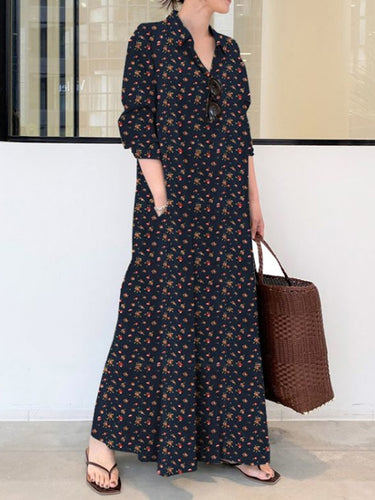 Robe maxi à manches longues imprimées vintage