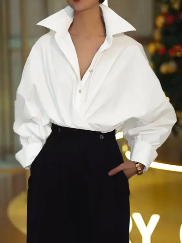 Maniche a batwing a maniche lunghe abbottoni a colori solidi camicie camicie camicie
