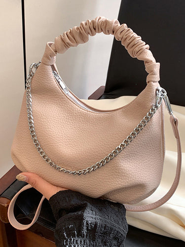 Chains Pleated Solid Color Zipper Crossbody Bags Handbags