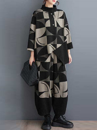 Mangas compridas assimétricas de colarinho de suporte de cano de colarinho + calça de harém Pontas de calça inferior duas peças conjuntos