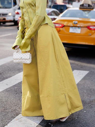 Bolsos soltos de cintura alta calça de cor sólida calça