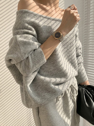 カジュアルなルーズロングスリーブオフショルダーセータートップスオフセーター