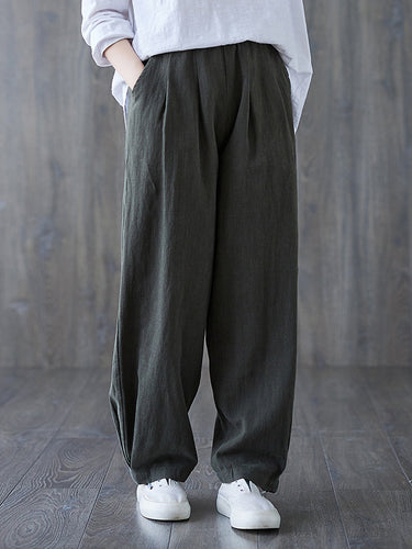 Einfache breite Bein lose Elastizität Feste Farbe Casual Hosenboden