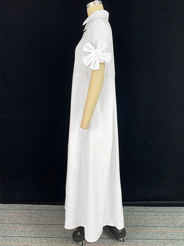 A-lineのゆるいプリーツの固体色のスプリットジャイントラペルマキシドレスシャツドレス