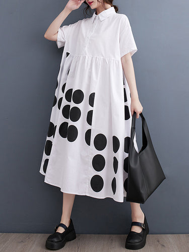 A-Line Lould Bushed Bockets Polka Dot Printed Label Midi Dresses