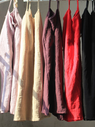 Couleur continue vintage Spaghetti-neck mini-robe sans manches