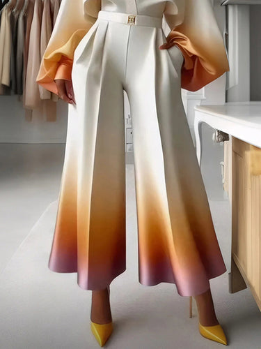 Hohe taillierte lose Gradient Falten-Split-Gelenkhosenhose