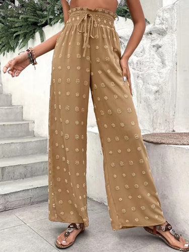 Hohe taillierte loses kordelförmige Elastizität Jacquard Feste Farbhosen Hosen Hosen