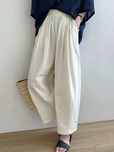 Élasticité lâche haute taille pantalon pantalon à joint de couleurs de couleur unie plissée pantalon
