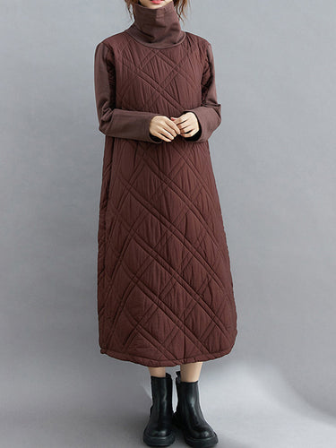 فستان ميدي مبطن عالي المفصل عالي الرقبة