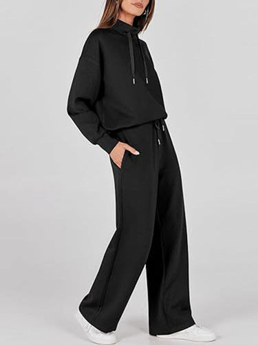 ハイウエストの長袖ドローストリングスプリットジョイントスウェットシャツ +パンツ/ズボン2個セット