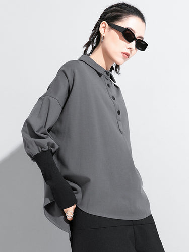 オリジナルのスプリットジョイントグレーブラックポロシャツのトップス