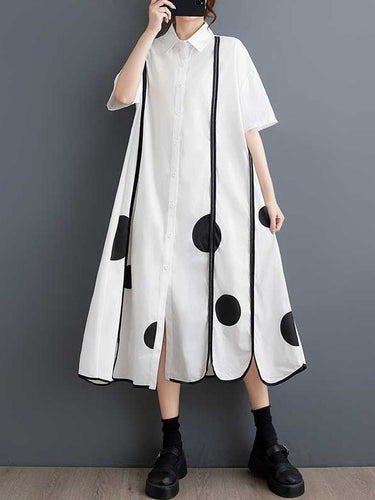 الأكمام نصف الأكمام A-line butgine pockets polka-dot split-pront split-joint apel midi dresses dress dress