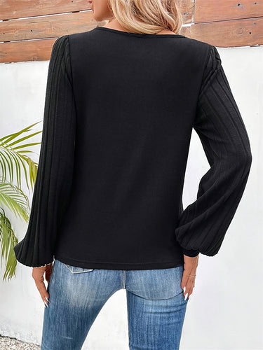 長袖緩いコントラストカラーVネックTシャツのトップ