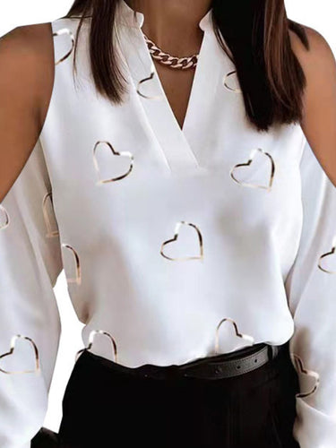 Cœur aimant original imprimé à manches longues en vrac Hollow en V en V V et chemises Tops