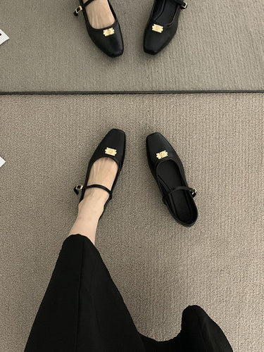 الدانتيل الضحل المقطوع مقسمة أحذية مسطحة مربعة