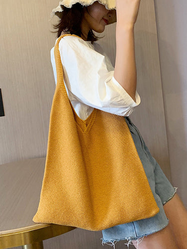 ソリッドカラーバッグ織りハンドバッグ