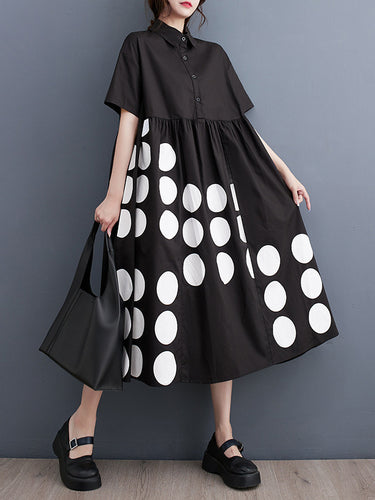 A-Line Lould Bushed Bockets Polka Dot Printed Label Midi Dresses