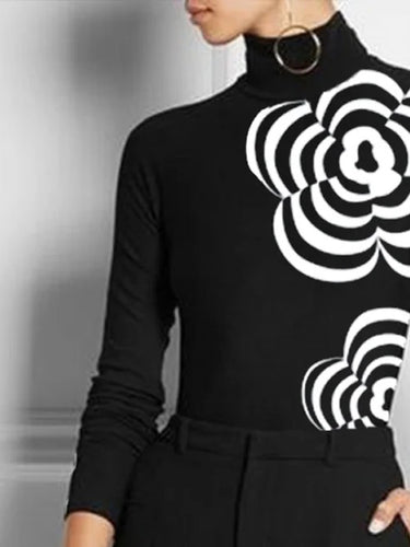 Maniche lunghe Skinny Flower Stamping Time a collo alto