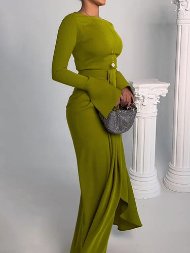 Bodycon غير منتظمة اللون الصلب تقسيم الفساتين الدائرية الدائرية
