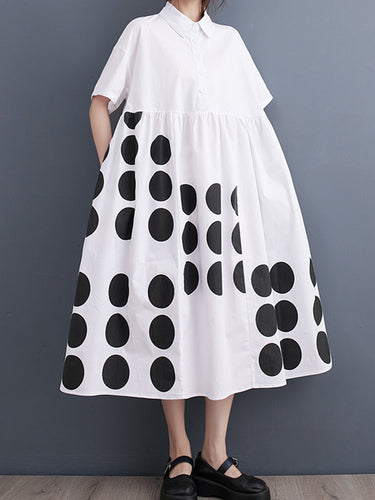 A-Line Lould Bushed Bockets Polka Dot Printed Label Midi Dresses
