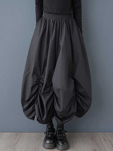 Lose Weitbeinelastizität Falten Taschen Feste Farbe Culotte Neunte Hosen