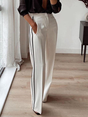 Bolsos soltos de cintura alta listrada calça calças