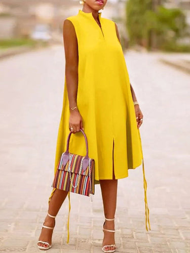 A-LINELESS SOLLESS SOLING SLING SPLICE-COINT-COINT-VIDE-SDEAWER VIRES V-NECK MIDI