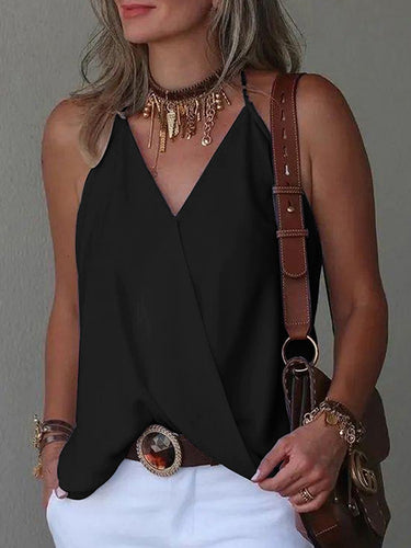 Loose Sleeveless Solid Color Spaghetti-Neck Vest Top