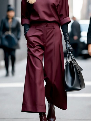 Lose Neunte Hosen Feste Farbe Reißverschluss Casual Hosenbodenhose Hose