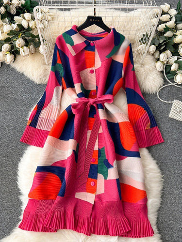 الأكمام المشوقة فضفاضة مربوطة ألوان النقيض مطوية ثياب ميدي