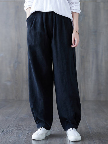 Einfache breite Bein lose Elastizität Feste Farbe Casual Hosenboden