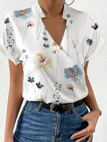 Mangas curtas soltas estampadas florais de junta dividida Bloups & Shirts Tops
