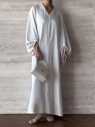 Manches bouffantes en vrac cordon de couleur unie à collier en V Vins maxi robes de chemise robe de chemise
