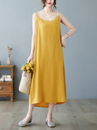 Robes midi à couleurs solides sans manches sans manches